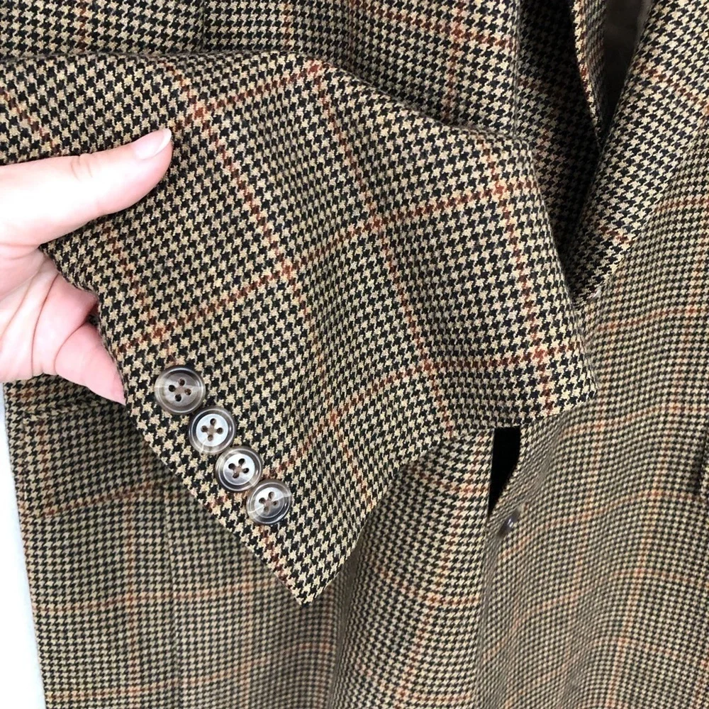 Burberrys Vintage Mens Houndstooth Wool Blazer 46 Long